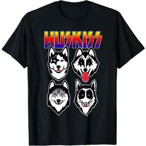 Huskiss Funny Dogs Puppy Rock Rockin Gift for Husky Lover T-Shirt.  S Size