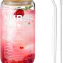 Nurse Appreciation Souvenir 16oz Drinking Glass With Bamboo Lid And Straw, Beer Tumbler For Mojito Iced Coffee Cocktail Tea Juice, Cute Tumbler Cup, Suitable For Restaurants, Cafes And Bars