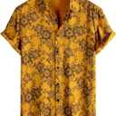 JOTOOK Mens Hawaiian Shirt Short Sleeve Button Down Tropical Shirts Casual Floral Summer Beach Shirt (Yellow, XXL)