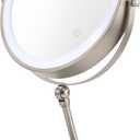 MILONT 9" Lighted Makeup Mirror,1X/10X Magnifying Vanity Mirror with Height & Brightness Adjustable,Rechargable Makeup Mirror,360Rotation Double Sided Standing Desk Mirror (Satin Nickel)