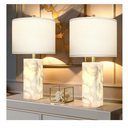 Alabaster Table Lamp Set of 2 with Night Light for Bedroom Living Room, 23" Rotary Switch Bedside Lamp with Linen Shade, Modern Nightstand Lamps for Room Office Dorm (Bulb Included)