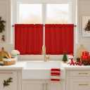 HOMEIDEAS Christmas Non-See-Through Red Privacy Sheer Kitchen Curtains, 30 X 24 Inches Long 2 Panels Short Sheer Curtains Light Filtering Bathroom Window Drapes for Bedroom Living Room