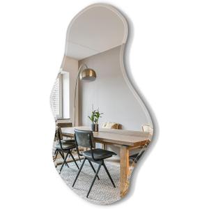 USHOWER Irregular Wall Mirror 20"x36", Frameless Wavy Mirror with Beveled & Polished Edge, Wall Mirrors Decorative for Bathroom, Bedroom, Living Room, Entryway, Cloakroom Renovation