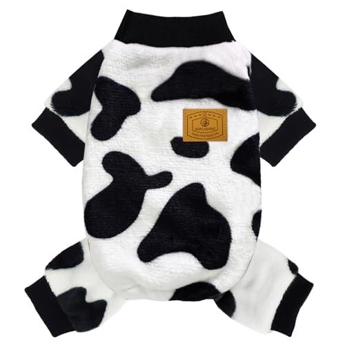XPUDAC Cow Dog Sweater, Doggie Winter Clothes for Small Medium Dogs Girl Boy Fleece Dog Pajamas for Winter Christmas, 2X-Large