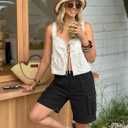 Gleeneat Bermuda Cargo Shorts for Women Baggy Knee Length Denim Shorts High Waist 6 Pockets 2026 Summer Casual (Black, M)