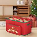 MODFUNS Christmas Ornament Storage Box 128 Ornaments Christmas Ornament Storage 600D Oxford Fabric Christmas Storage Box with Dual Zippers and Outter Pocket Large Organizer Bin for Xmas Decorations (Red)