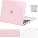 MOSISO Compatible with MacBook Air 13 inch Case M1 Chip 2021-2018 Release A2337 A2179 A1932, Plastic Hard Shell&Keyboard Cover&Screen Film&Storage Bag for MacBook Air 13.3 inch Case, Rose Pink