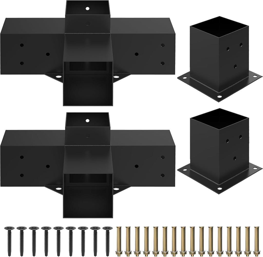Heavy Alloy Steel Pergola Kit with 4-Way Pergola Brackets for 6"x 6" (Actual 5.5" X 5.5") LumberDIY Pergola Brackets Suitable for PergolasGardensand Metal Gazebo Kits - Includes Screws
