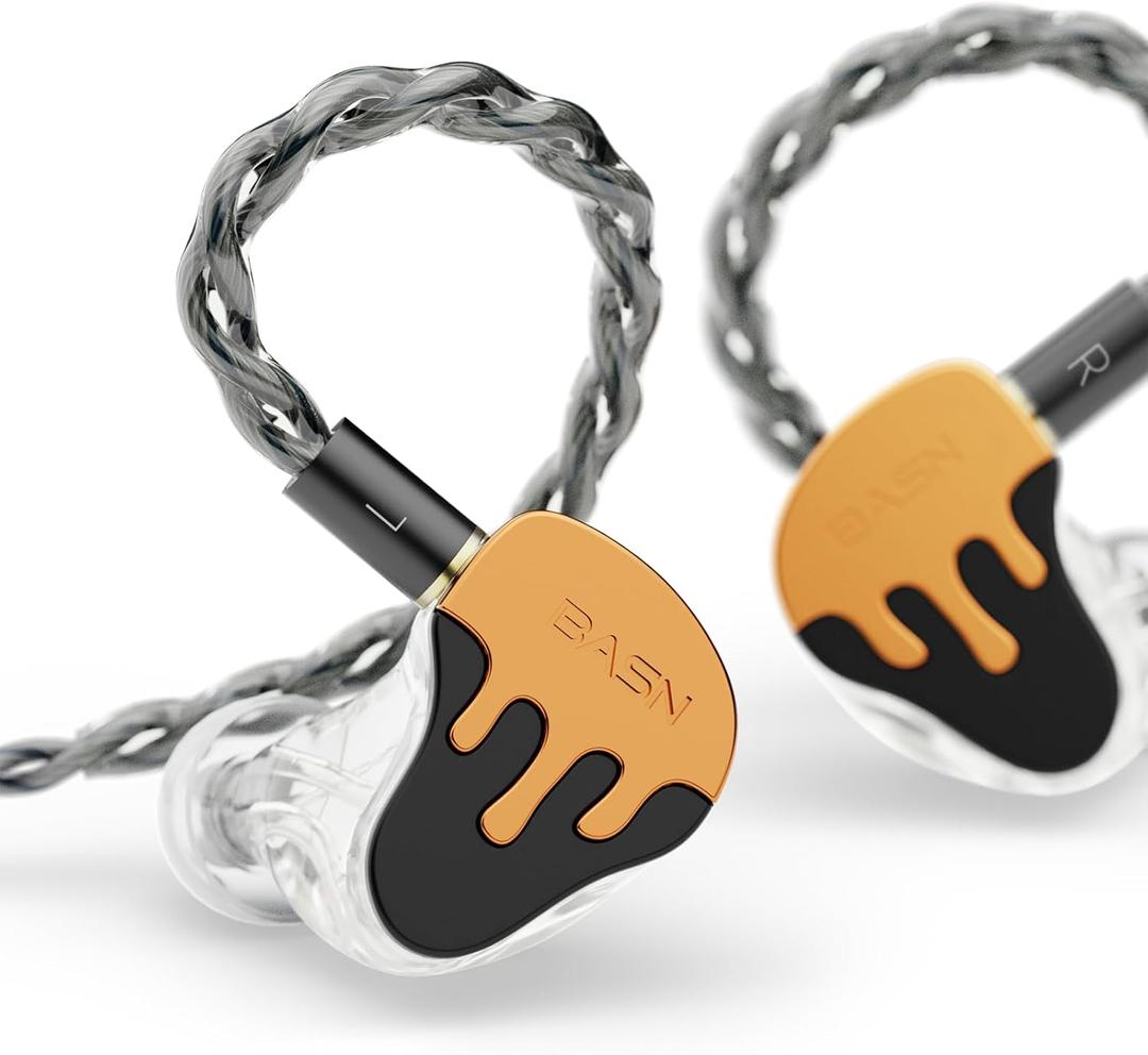 BASN BmasterX in Ear Audio Monitor, Hybrid 6 Drivers IEM Earphones with Crystal Clear Sound, Detachable Cable Plus Carrying Case Fit Kit for Musician, Stage, Studio (3.5mm & 4.4mm Jack, Orange/Black)