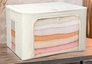 80L Large Cashmere Sweater Storage Bag with Steel Frame | Natural Red Cedar Protection | Foldable Closet Organizer with Oxford Fabric, Mesh Windows | Premium Garment Box for Wool, Winter 15,7 ×15,7 inch