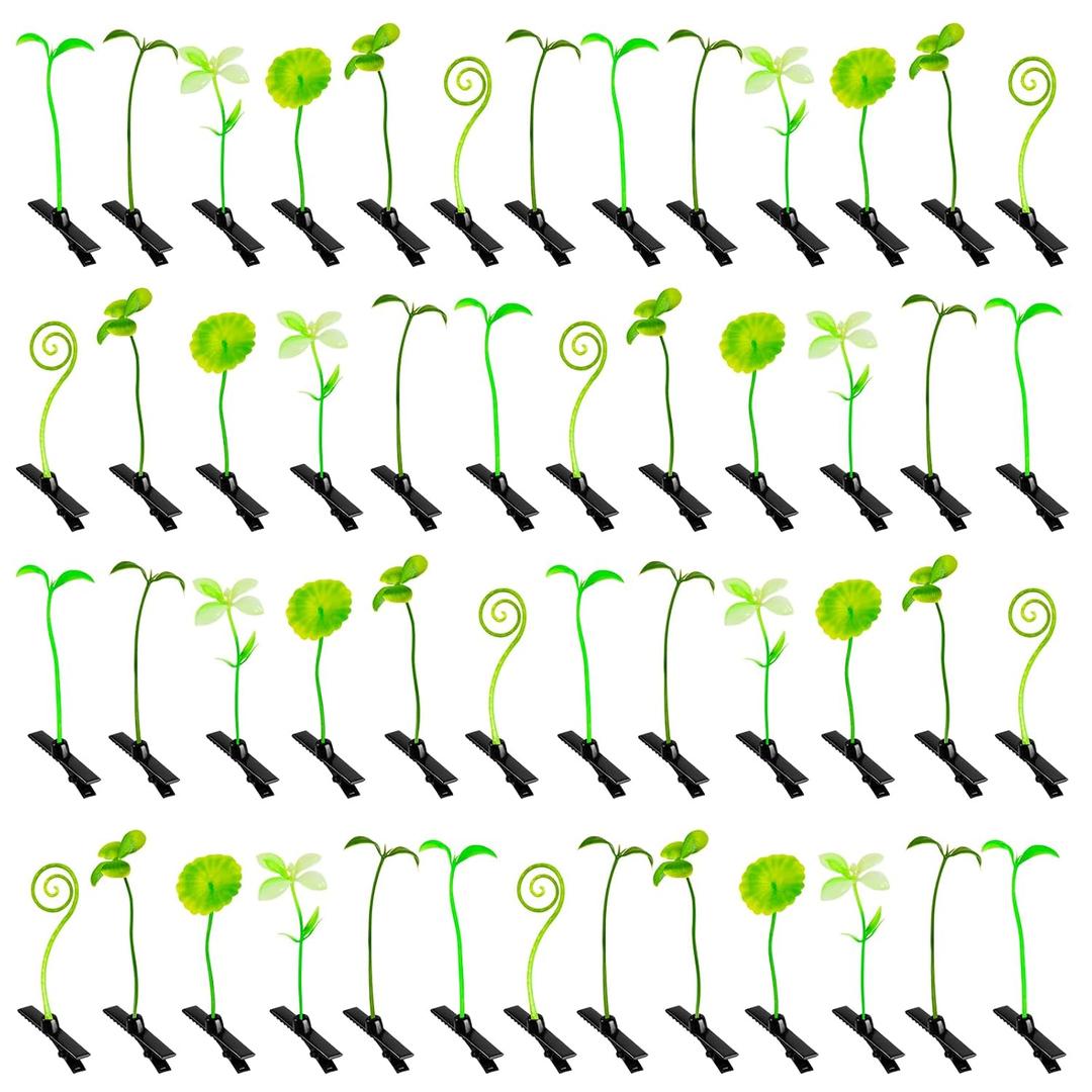 50 Pcs Sprout Clips Little Grass Hair Clips Bean Style Plant Hairpins Sprout Hair Clips Hair Accessories Gift for Women Girls Kids Party SchoolGrass)