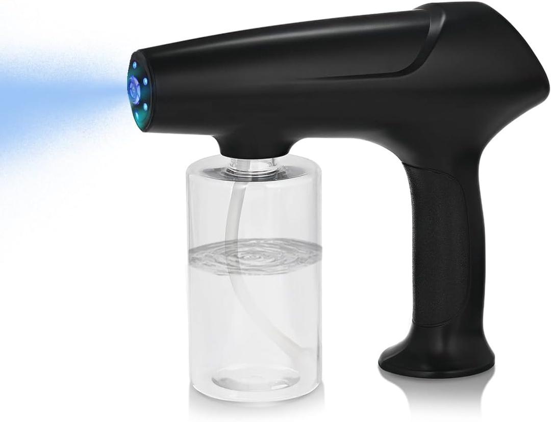 Barber Spray Bottle with Blue Light, Rechargeable Electrostatic Atomizer Sprayer, Nano Mist Sprayer for Stylist,Barber and Home Use (Black)