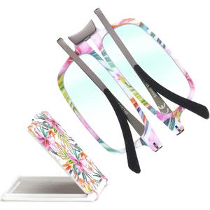 Missfive Modern Folding Reading Glasses For Women Men Blue Light Blocking, Anti UV,Eyestrain Fashion Pattern Print, Foldable Thin Lightweight Portable Readers Pocket Travel Eyewear,+1.75x,Flower