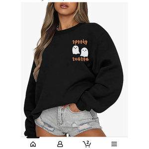 Halloween Sweatshirt Women Crewneck Spooky Season Sweatshirts Cute Ghost Graphic Pullover Shirt Long Sleeve Tops Large
