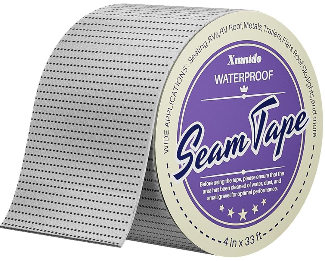 Waterproof Seam Tape, 4 Inch x 33 Feet RV Roof Seam Tape for Repair, Leaks, Heavy Duty Adhesive Tape for RVs Roof Joints Bonds All Surfaces, Weatherproof & UV Resistance Leaks Repair Tapes
