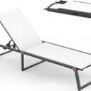 Aluminum Chaise Lounge Chair Outdoor, Foldable& No Assembly Patio Pool Lounge Chairs 5-Position Recliner for Outside, Fully Grounded Legs Sun Lounger for Poolside, Bright White, 1 Pack