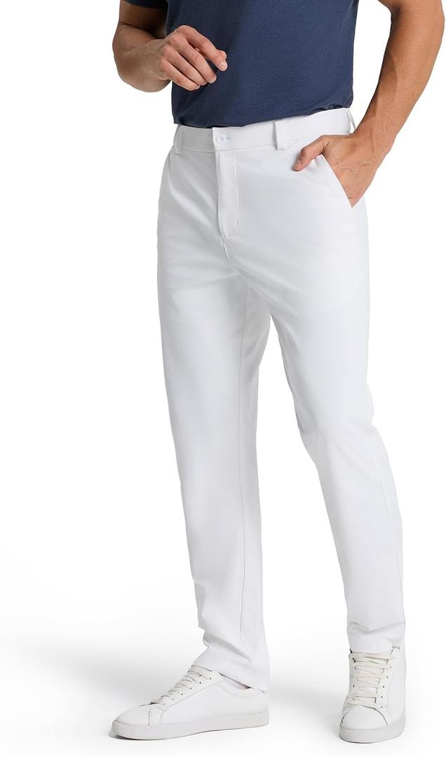 Mens Classic Fit Golf Pants Stretch Dress Pants 30''/32''/34'' Lightweight Casual Suit Pants with Pockets (36W x 30L, White)