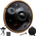 Handpan Drum for Beginners, 22 Inch D Minor Kurd 9 Notes - 440Hz Hand Drum Set for Music Therapy, Meditation & Outdoor Performances (Black)