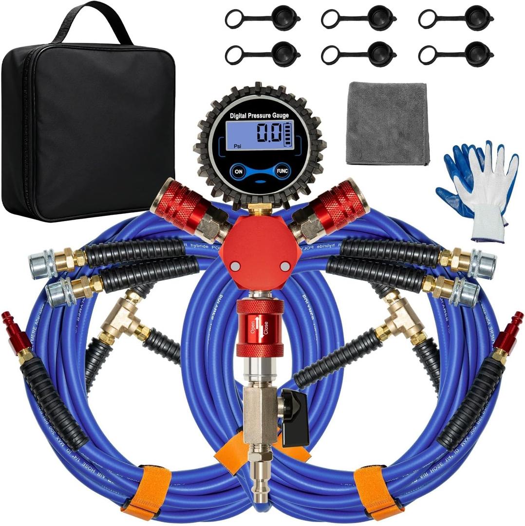 MILADO 4 Way Tire Inflator, 4 Tire Inflation Deflation System, 4 Tire Air Up Down System, Off Road Tire Inflator with Gauge, Air Down Tire Deflators Kit for Trucks Jeeps Fits Up to 125" Wheelbase
