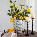 Capri Lemon Ceramic Vase with Artificial Lemons Branches 7.87inch Blue Tiles Yellow Lemon Vase 6 Head Faux Lemons with Stem Fake Fruit Themed for Kitchen Decoration Party Farmhouse Decor