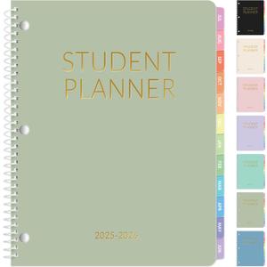 SUNEE Student Planner 2025-2026, Academic Weekly & Monthly School Planner, July 2025 - June 2026, 8.5" x 11" Lesson Plan Book with Weekly Goals, Monthly Tabs, Bookmark & 3-Hole Punch, Green