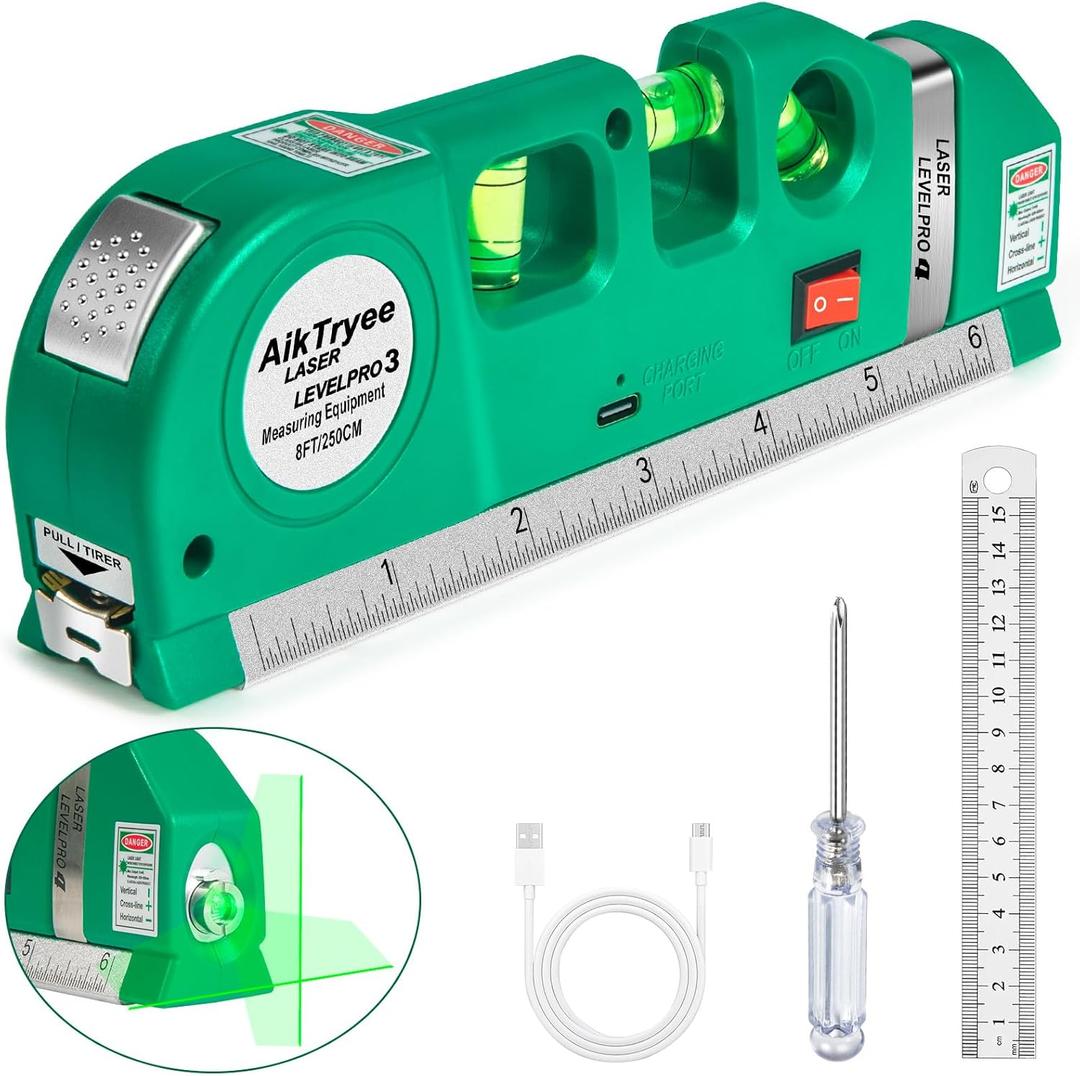 Level Tool Laser Level Leveler tool Cross Line Vertical and Horizontal Line with USB Rechargeable for Picture Hanging cabinets Tile Walls by AikTryee.