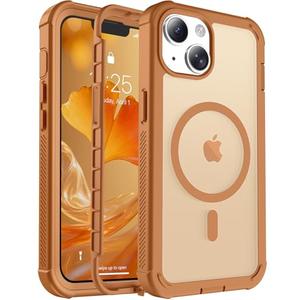 jaroco Magnetic for iPhone 13 Case, [Compatible with MagSafe][Military Grade Drop Protection][Heavy Duty Protection][Non-Slip][Shockproof] 2-Layer Durable Bumper Phone Case 6.1''-Brown