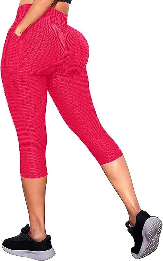 Leggings Women's High Waist Yoga Pants Butt Lift Tummy Control Leggings Textured Scrunch Booty Tights XL