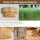 23.6'' Boho Rattan Chandelier Hand Woven Chandelier Light Fixture 3-Light Farmhouse Drum Pendant Light for Dining Room Bedroom Kitchen Hallway Foyer