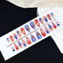 2 x 24Pcs World Cup Press on Nails Medium Almond Fake Nails with Soccer Design Glossy Cat Eye Glitter Nails Press on Red Blue White USA Flag Glue on Nails Reusable Summer Holiday Acrylic Nail for Women