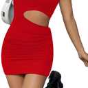 Women's Slim Fit Mini Dresses 2026 Summer Casual Sexy Club Night Out Party Solid Strapless Tube Short Bodycon Dress S35 (Red, L)