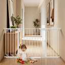 Cumbor 36.6-59" Extra Wide Baby Gate for Stairs, Pressure Mounted Dog Gate for Doorways, Auto-Close Easy Walk Through Safety Child Gate for Kids Toddler, Tall Pet Gates Indoor, White