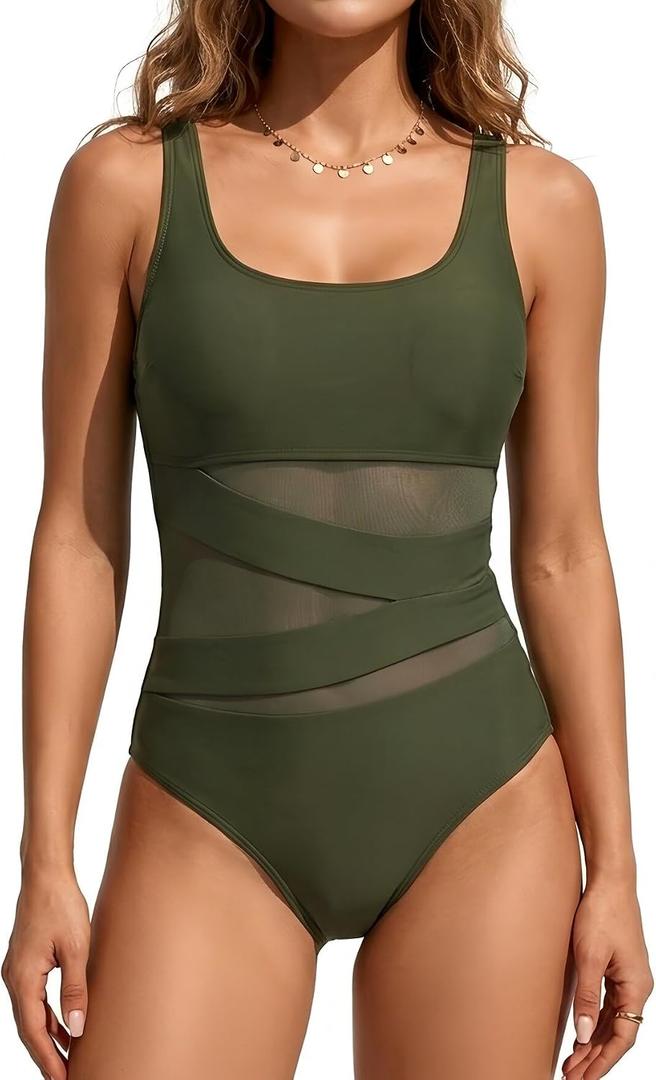 B2prity Women's Mesh One Piece Swimsuit Tummy Control Sexy Bathing Suit Push Up Swim Suit Slimming Swimwear XS 
