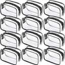 Weewooday 12 Pieces Clear Makeup Bags Cosmetic Storage Bags PVC Zipper Pouches Travel Waterproof Makeup Plastic Case for Women Organizing Toiletries Traveling Bathroom(Small,Black)