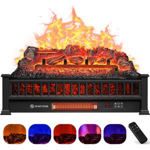 Electric Fireplace Logs Inserts Heater 26-Inch, Remote Controller Fireplace Heater, Adjustable Flame Colors, Realistic Fake firewood Flame, Overheat Protection, Timer, Thermostat, 1500W Black