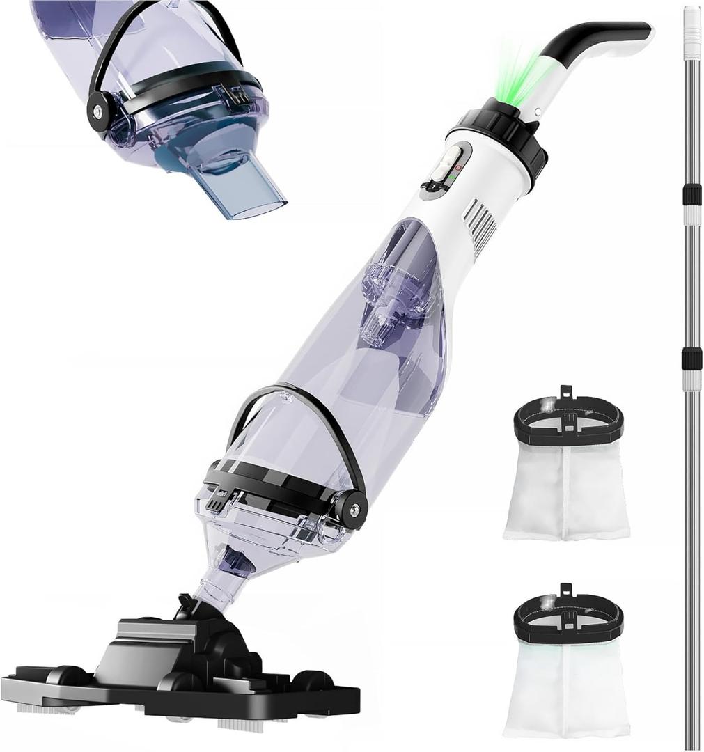 Cordless Pool Vacuum for Above Ground Pool 19.5 GPM, All-Angle Head&LED Display,Handheld Rechargeable Spa Vacuum Cleaner for Inground Pools for Hot Tub, Leaves,Debris,Shallow Steps (Black)