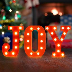 Christmas Table Decorations with LED Lights, Resin Joy Centerpiece for Holiday Party Home Table Decor Christmas Decorations