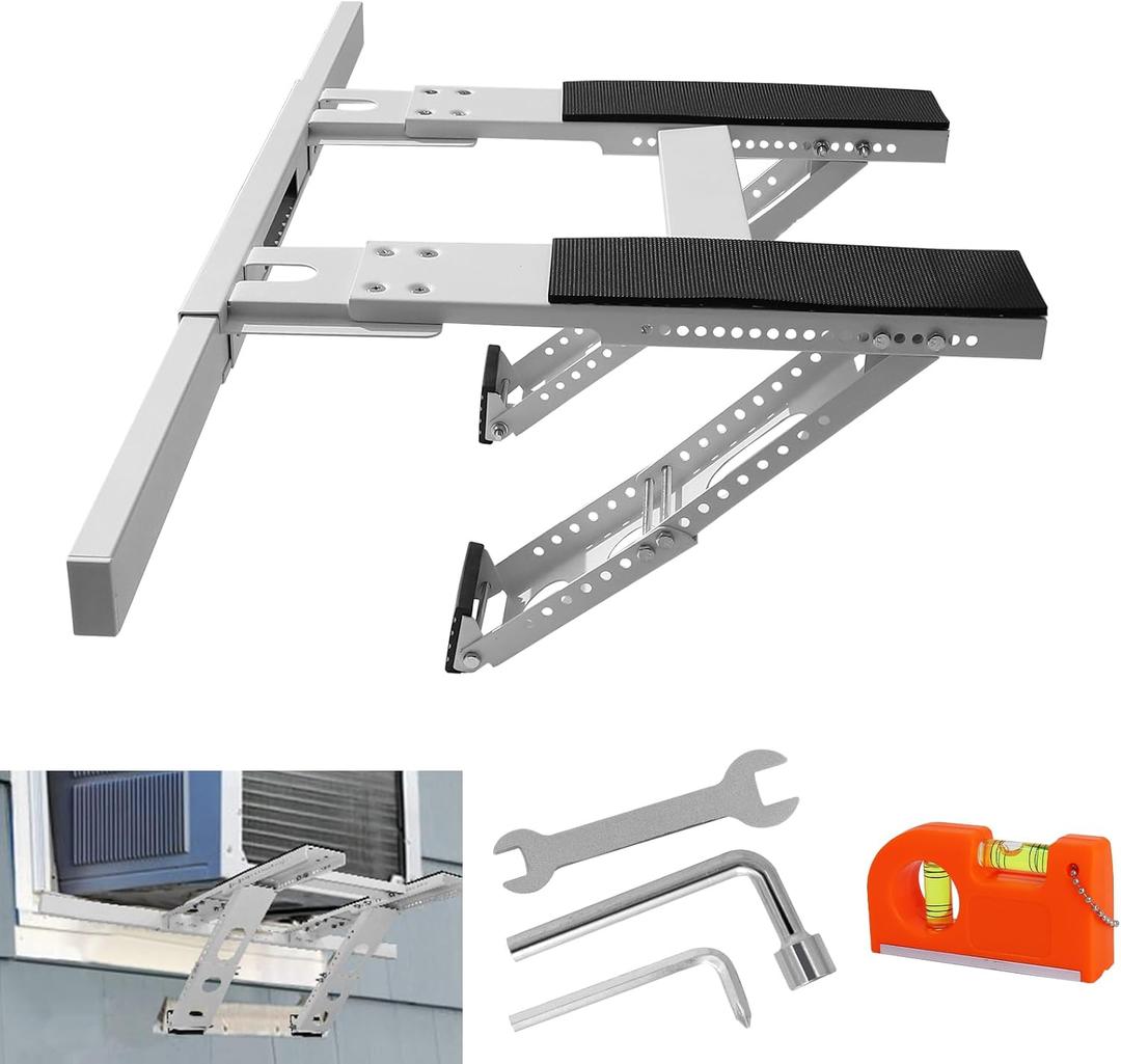 No Drilling Air Conditioner Bracket Adjustable Universal Window AC Support Bracket for Single/Double Hung Windows Heavy Duty Steel Holds Up to 200 lbs, for 5000-24000 BTU Units