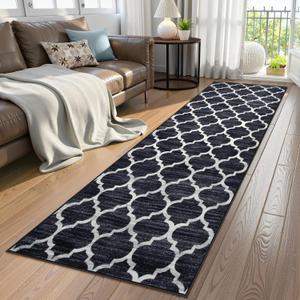 Lahome Moroccan Runner Rugs 2'6''x8' Non Slip Hallway Runner Rug, Washable Small Kitchen Laundry Room Rug Carpet Runners for Entryway Bedroom Bathroom (2'6'' x 8', Black)