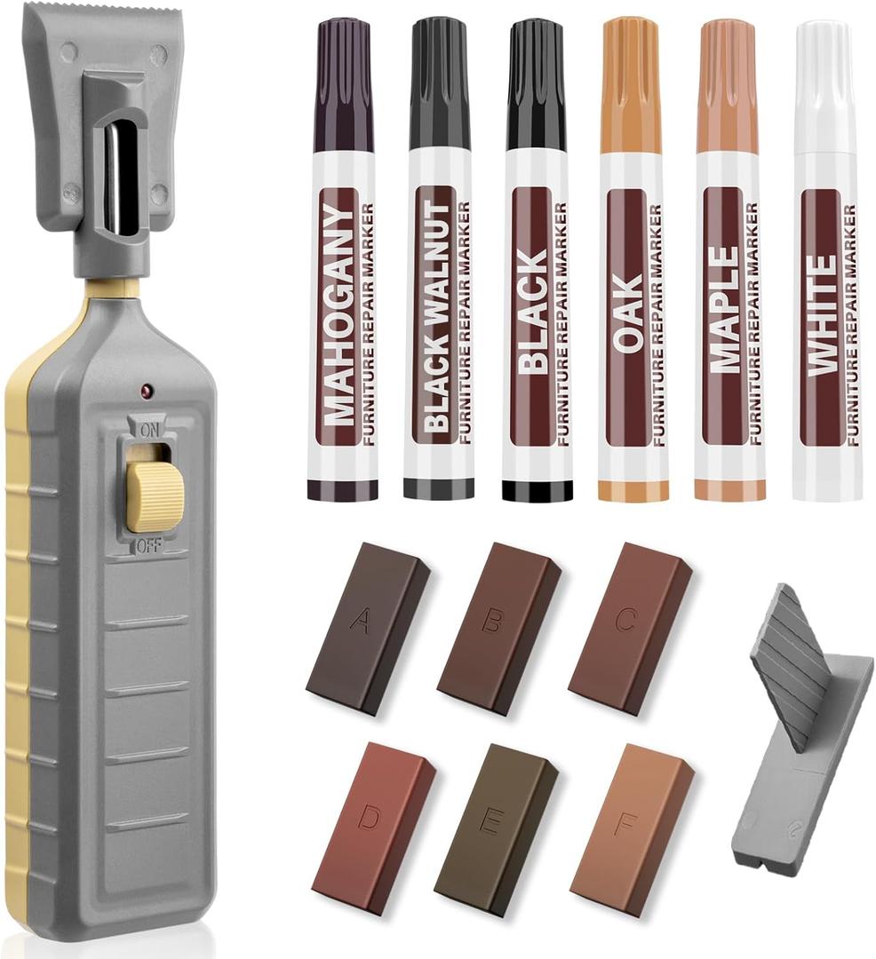 Laminate Floor Repair Kit with Heat Pen,Linoleum Repair Hard Wax 12 Color Wood Vinyl Floor Furniture Repair Kit Touch Up Marker Cover Scratches, Stains, Cracks, Holes for Door, Cabinet, Table