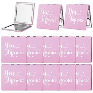 Qunclay 12 Pcs Employee Appreciation Gifts, Pink Compact Mirror for Women Inspirational Makeup Mirror Favors for Coworker