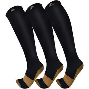 FuelMeFoot 3 Pack Copper Compression Socks - Compression Socks Women & Men Circulation - Best for Medical,Running,Athletic (Black, XL)