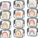 Hillban 12 Pcs Rainbow Clear Makeup Bag for Women Inspirational Quotes PVC Waterproof Cosmetic Bags Appreciation Travel Toiletry Pouch Gifts for Teacher Student Adults(Black)