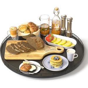 Oroyutor 16" Oak Wooden Lazy Susan Turntable for Dining Table, Large Round Lazy Susans Organizer for Kitchen Countertop, Tabletop 360Rotating Tray for Spice Organization and Storage Black Home Decor