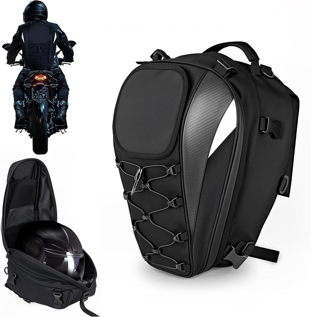 Waterproof Motorcycle Tail Bag, 25L-38L Large Capacity Motorbike Helmet Bag, Motorcycle Backpack, Dual Use Luggages Bag (White)