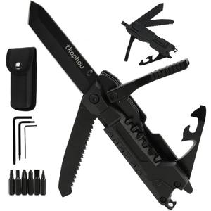 Tkophou Multitool Knife, Multi Tool Pocket Knife for Men, 17-in-1 Folding Knife Camping Multitool for Hiking, Fishing, Survival, Men Gifts for Birthday Christmas