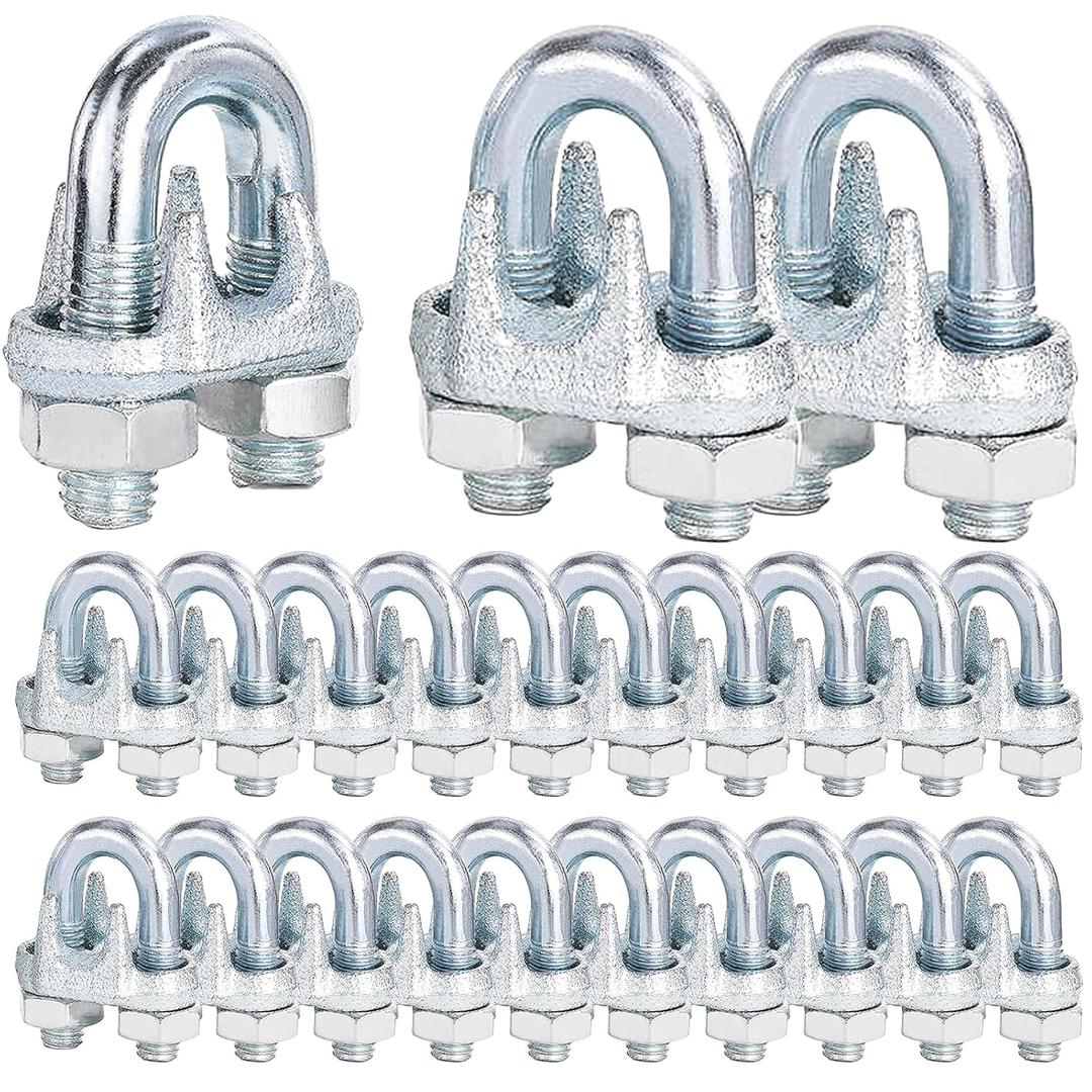 30PCS 3/8" M10 Zinc-Plated Wire Rope Clamps  Heavy Duty U-Bolt Cable Clips (Silver)