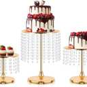 Metal Mirror Cake Stand Set with Crystal Pendants - Elegant Dessert Table Display for Weddings, Birthday Parties, Baby Showers, Events - Sturdy Crystal Bling Cupcake Stands for Pastries, Sweets, Decorations (Gold, Set of 3)