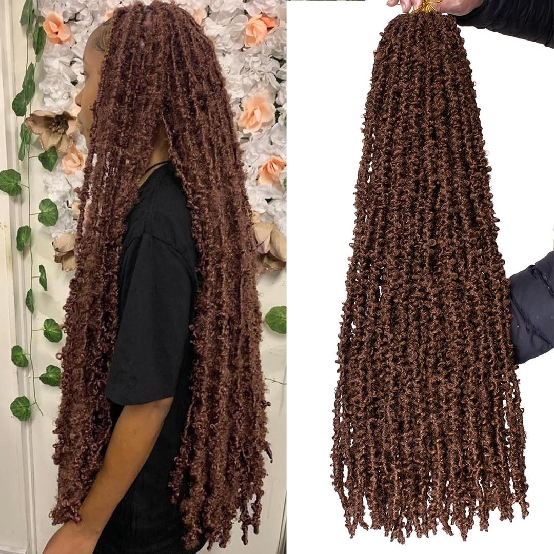 Leeven 30 Inch Long Butterfly Locs Crochet Hair for Black Women 6 Packs Pre-twisted Crochet Butterfly Braids Locs Brown Distressed Faux Locs Crochet Hair  Leeven 30 Inch Long Butterfly Locs Crochet Hair for Black Women 6 Packs Pre-twisted Crochet Butterfly Braids Locs Brown Distressed Faux Locs Crochet Hair