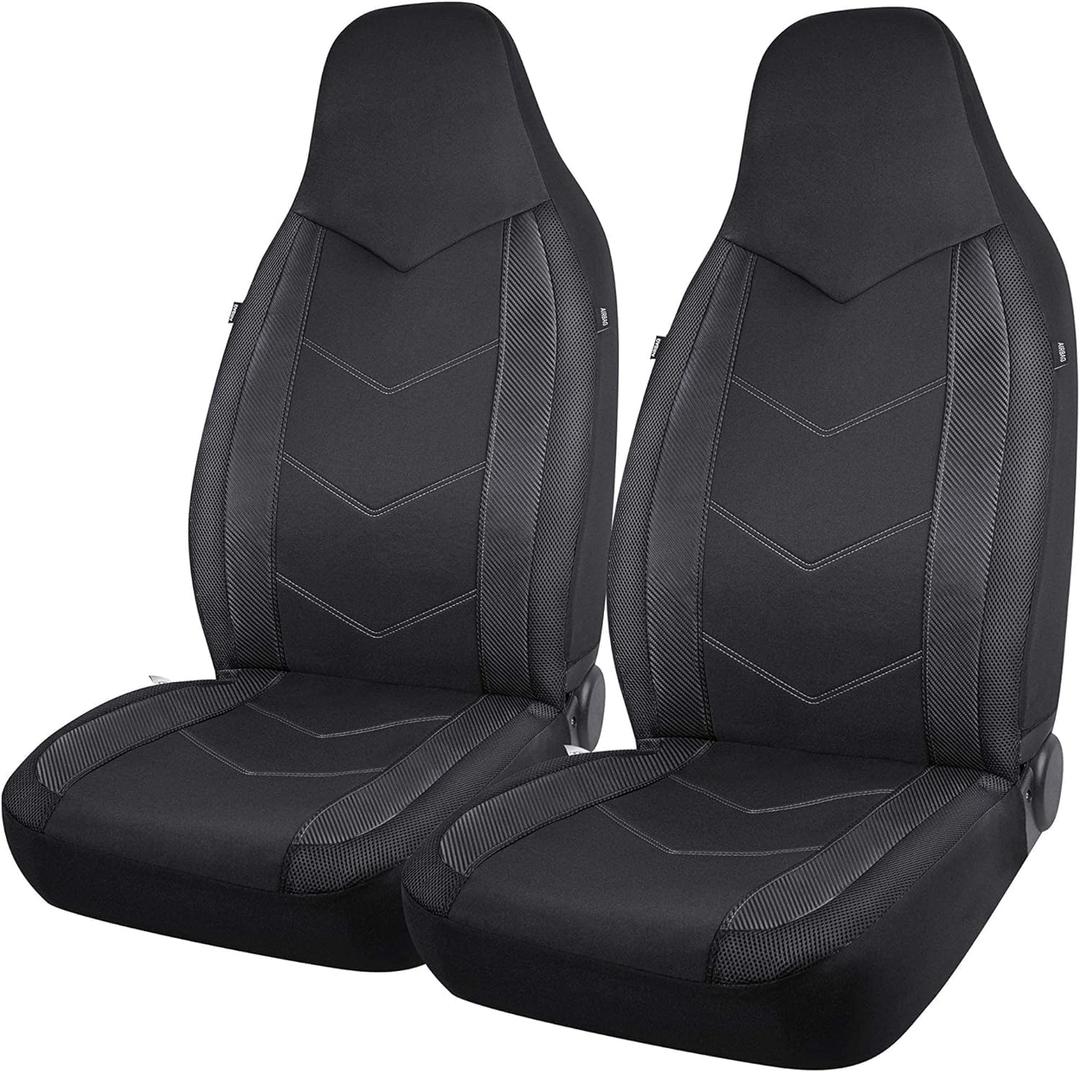 PIC AUTO High Back Front Car Seat Covers - Sports Carbon Fiber Mesh Design Seat Covers, Universal Fit, Airbag Compatible (Black)
